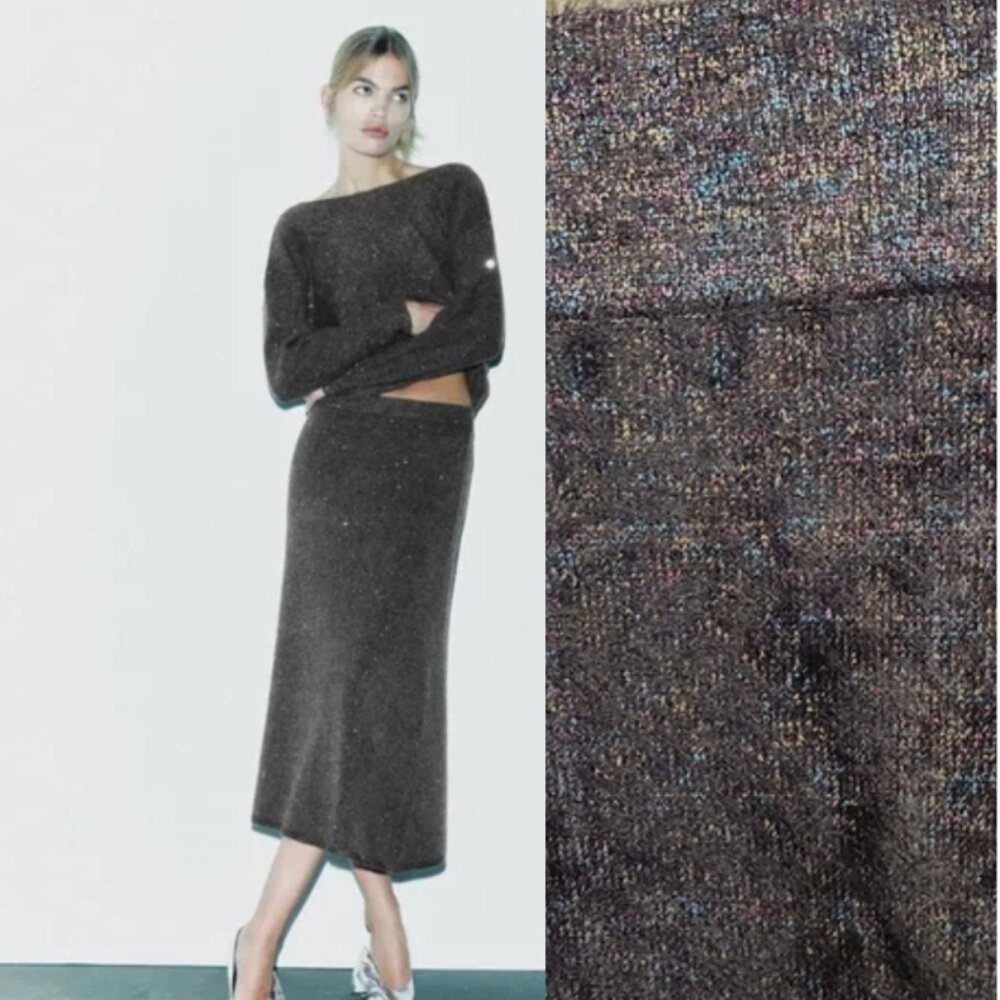Zara Metallic Sweater Skirt Sz Small